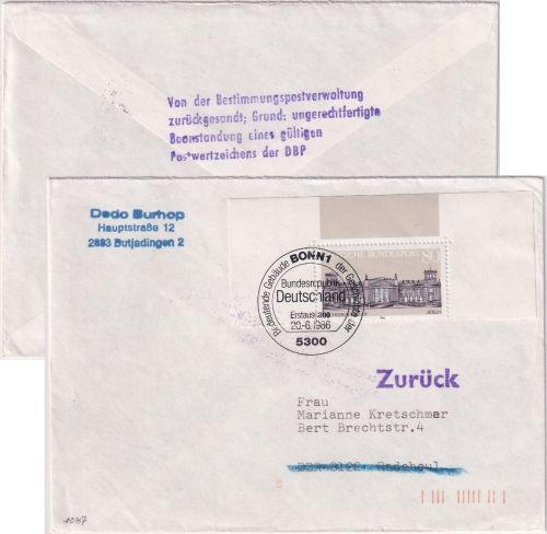 BRD/Postkrieg - 80 Pfg. Reichstag ex Block FDC ESST Bonn - Radebeul/DDR 1986