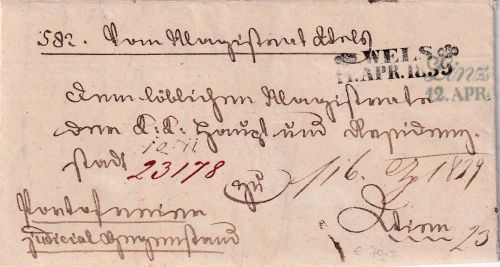 Österreich - Wels 11. APR 1839 L2 portofr. Justizsache ü. Linz (L2) n. Wien
