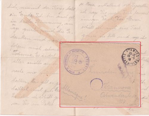 Frankreich - Etampes 1918 Kriegsgefangenenbrief n. Hannover - chem. Zensur