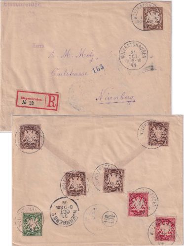 Bayern 3 Pfg Wappen Privatganzsache+Zusatz Einschreibebrief Wolfratshausen 1899