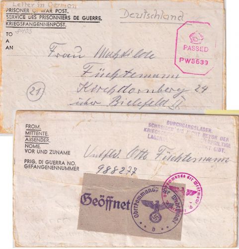 England - POW-Durchgangslager Kriegsgefangenenbrief n. Kirchdornberg 1944
