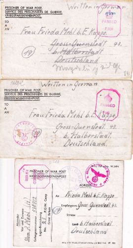 England - POW-Camp 21/182 3 Kriegsgefangenenbrief 12.9.44/16.2.45