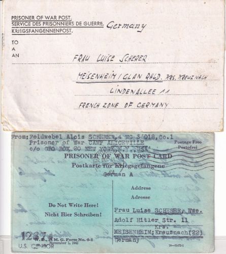 USA/England - Kriegsgefangenenkarte/-brief n. Meisenheim 26.11.44/27.12.46