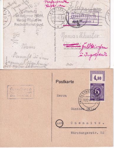 Ingolstadt - Landpoststellen Sammlung (9 versch. Belege) aus 1937/1958