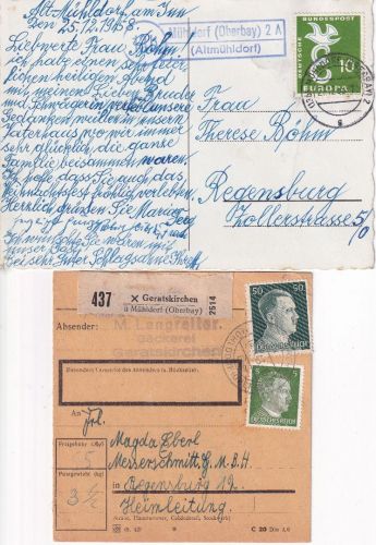 Mühldorf - Landpoststellen Sammlung (11 versch. Belege) aus 1932/1958