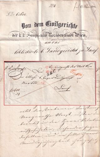 Österreich/Bayern - Wien 10. OCT L2 Frankobrief (1f12x CM !) "OBC" n. Lauf 1842