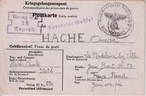 DR - STALAG IIIB (Fürstenberg) Kriegsgefangenenkarte n. FRANKREICH 1941