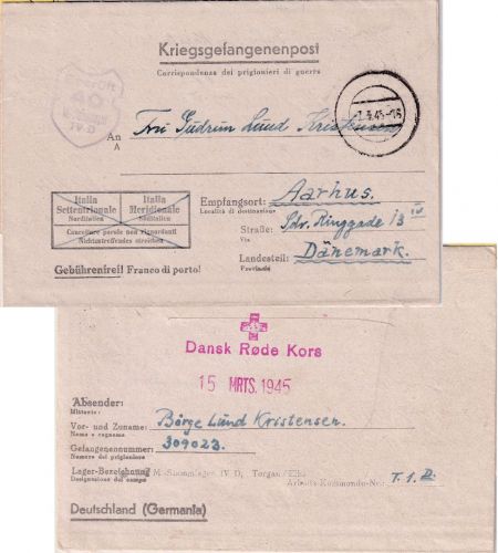 DR - M.-Stammlager IVD (Torgau) Kriegsgefangenenbrief n. DÄNEMARK 7.3.45