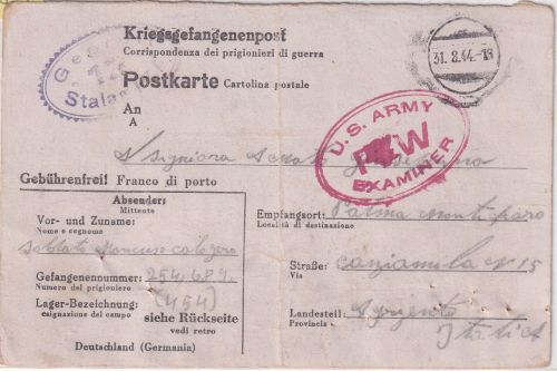 DR - Mannschaftslager IVA (Elsterhorst) Kriegsgefangenenkarte n. ITALIEN 1944
