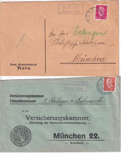 Erlangen - Landpoststellen Sammlung (32 versch. Belege) aus 1931/1959