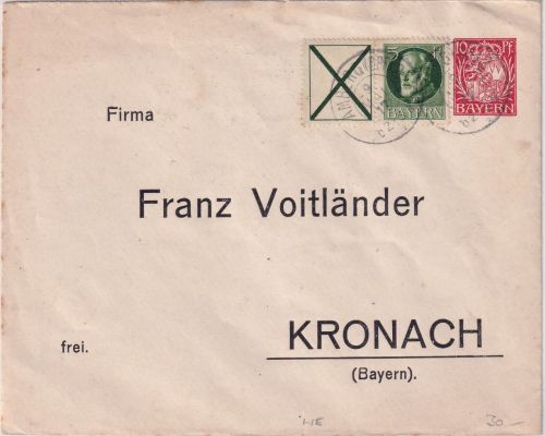 Bayern - 10 Pfg. Hupp Privatganzsache+Zusatz Brief Amberg - Kronach 1917
