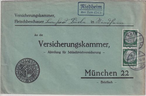 DR - Riedheim ü. Rain (Lech) Landpost-Ra2 Brief n. München 1936