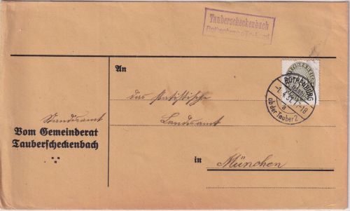DR - Tauberscheckenbach ü. Rothenburg o.T. Landpost-Ra2 Dienstbrief 1931