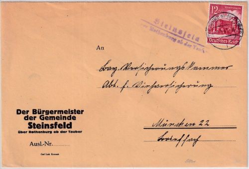 DR - Steindfeld ü. Rothenburg o.T. Landpost-L2 Dienstbrief n. München 1941