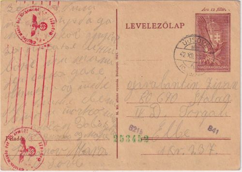 Ungarn (Serbien) - 12 f. Ganzsache/Kriegsgefangenenkarte ins Stalag IVD 1942