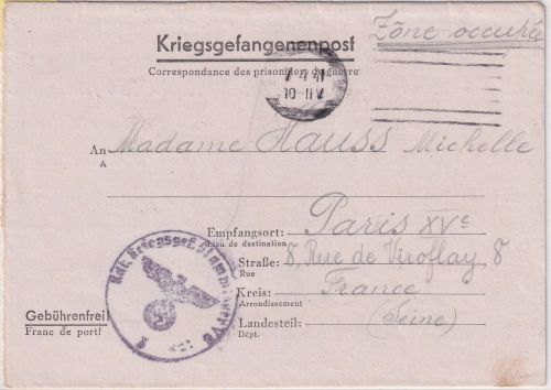 DR - Stalag VB (Villingen) Kriegsgefangenenbrief n. FRANKREICH (Paris)