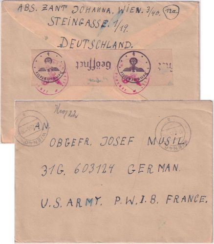DR - Wien 12.2.45 Kriegsgefangenenbrief ins US POW Camp FRANKREICH