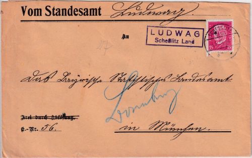 DR - Ludwag Scheßlitz Land Landpost-Ra2 Brief n. München 1931