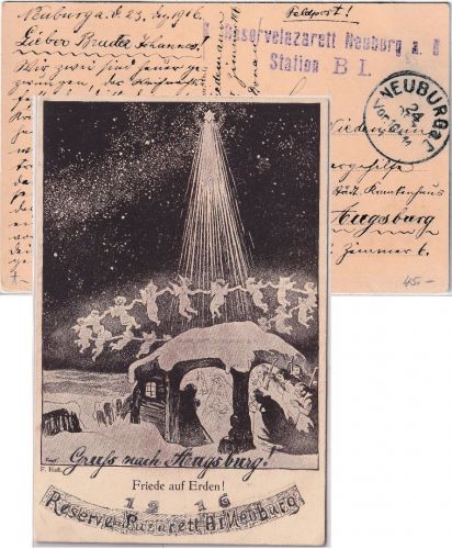 Bayern - Neuburg a.D. 1916 Weihnachtskarte/Feldpost Reservelazarett n. Augsburg