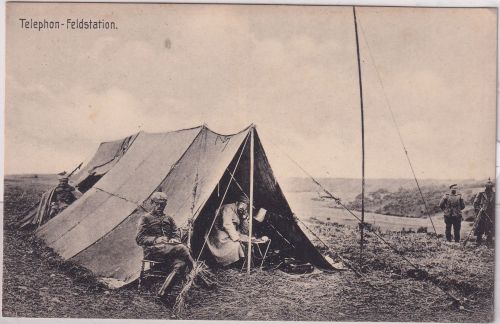 DR - Telephon-Feldstation Zelt mit Soldaten sw-AK/Feldpost 1916 n. Forchheim