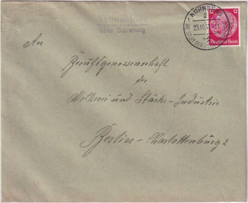 DR - Tennenlohe ü. Nürnberg Landpost-L2 Brief n. Berlin 1937