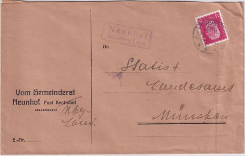 DR - Neunhof Nürnberg Land Landpost-Ra2 Brief n. München 1931