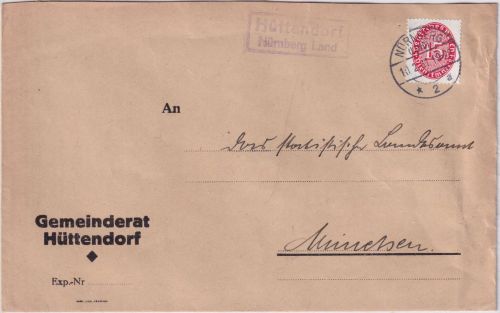 DR - Hüttendorf Nürnberg Land Landpost-Ra2 Dienstbrief n. München 1931