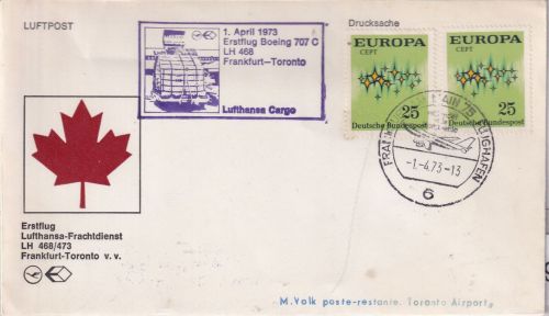 BRD - 2x25 Pfg Europa LH-Erstflug Frankfurt - Toronto 1973