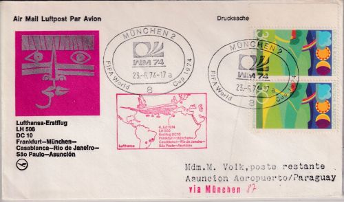 BRD - 2x30 Pfg Wandern LH-Erstflug SST München Fussball WM - Asucion 1974