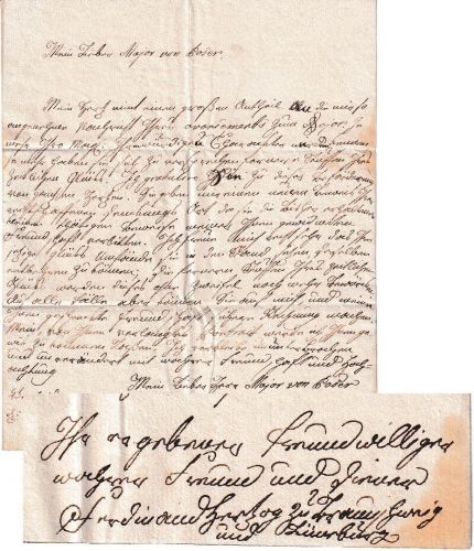 Braunschweig Herzog Ferdinand Autograph eigenh. Schreiben an Major v. Poser 1770