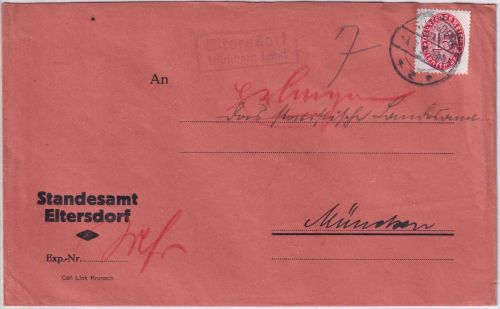 DR - Eltersdorf Nürnberg Land Landpost-Ra2 Dienstbrief n. München 1931