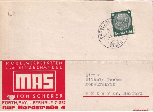 DR - Cadolzburg ü. Fürth Poststelle I Firmenkarte n. Exter 1939