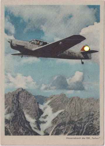 DR - Me 108 Taifun farb. AK (Lehrpostkarte f. Flugzeugerkennung) ca. 1938