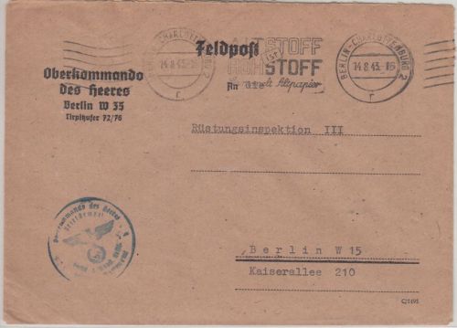 DR - Berlin 1943 Vordruckkuvert Oberkommando d. Heeres Ortsbrief - Stempel !