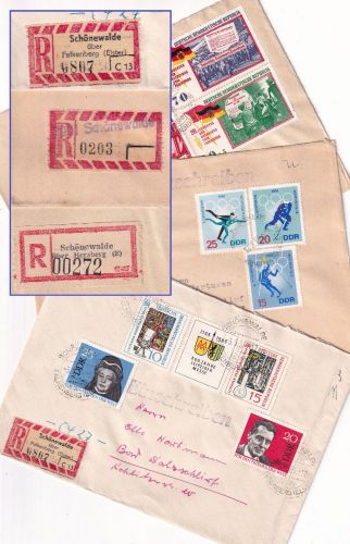 DDR - Schönewalde ü. Herzberg/Falkenberg 3 Einschreibebriefe 1964/68