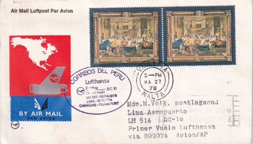 Malta - Lufthansa Erstflug Bogota Lima Zuleitungspost 1978