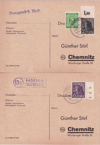 Kronach - Landpoststellen Sammlung (13 versch. Belege) aus 1935/1959
