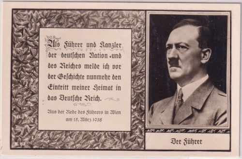 DR - Hitler Portrait-AK mit "Anschluß-Spruch" (Österreich-Anschluss) 1938