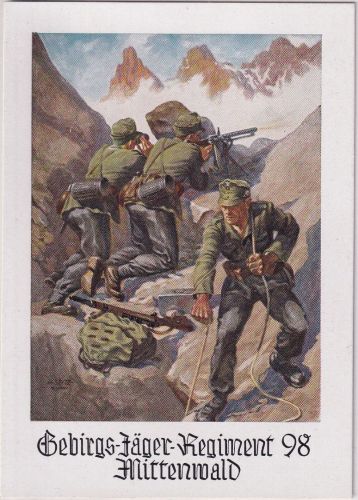 DR - Mittenwald Gebirgsjäger-Regiment 98 Mg-Stellung farb. Künstler-AK ca. 1938