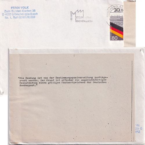 BRD/Postkrieg - 80 Pfg. Heimatvertriebene Brief i.d. DDR Mönchengladbach 1985
