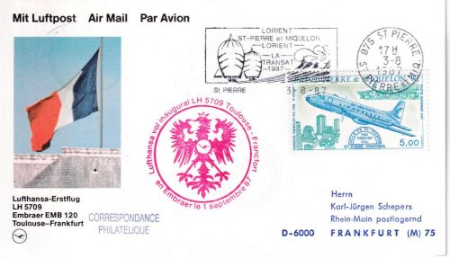 St. Pierre & Miquelon - Lufthansa-Erstflug Toulouse FFM Zuleitungspost 1987