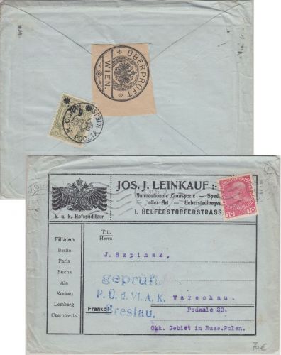 Österreich - Wien 1915 illustr. Firmenbrief n. Warschau/Stadtpost Zensur Breslau