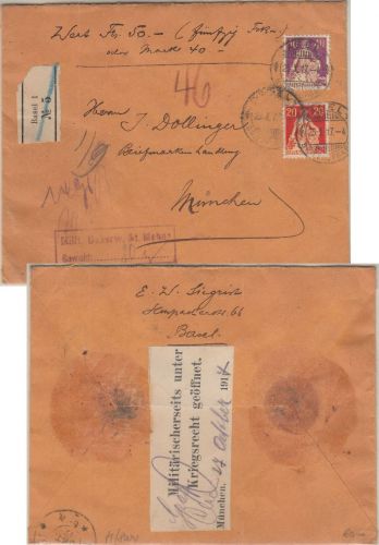 Schweiz - 20+40 Rp. sitz. Helvetia Wertbrief Basel - München 1917 Zensur