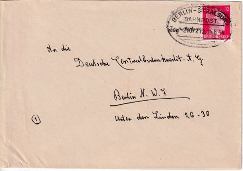 DR - Berlin Stralsund Bahnpost Zug 210/212 Brief n. Berlin 1944