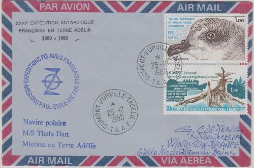 TAAF - 1 Fr. Sturmvogel u.a. Lupo-Brief XXXI. Exp. Antarctique Dumont d'U. 1980