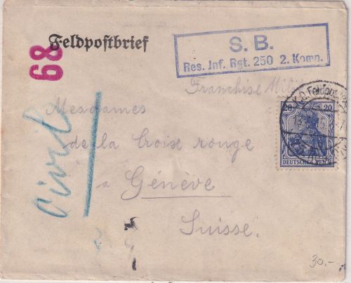 DR - 20 Pfg. Germania Feldpostbrief/75. Res.Div. i.d. SCHWEIZ (Rotes Kreuz) 1915