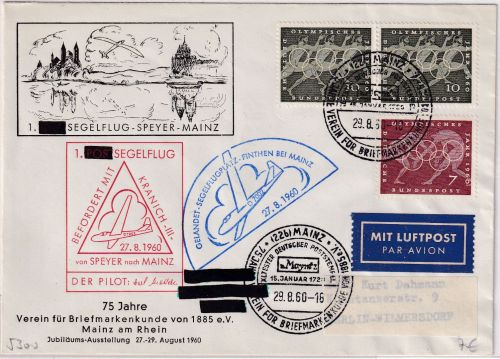 BRD - Mainz 1960 SST 75 J. BM-Verein Luftpostbrief n. Berlin