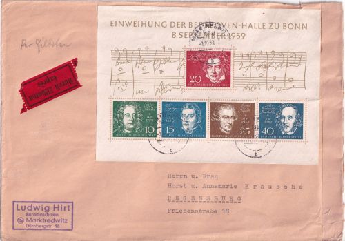 BRD - Beethovenblock Eilbrief Marktredwitz - Regensburg 1959