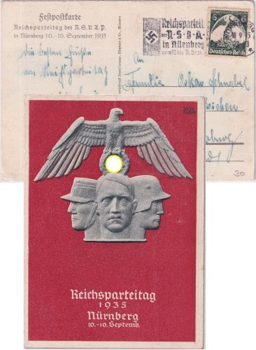 DR - Nürnberg Reichsparteitag 1935 farb. Propagandakarte mit Masch.-SST