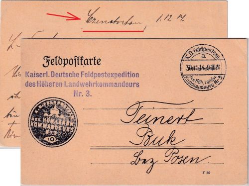 DR - K.D.Feldpostexp. d. Höh. Landw.Kdr. Nr.3 Feldpostkarte Czenstochau Buk 1914